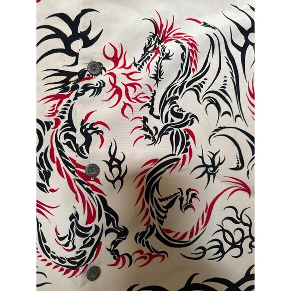 Pineapple Connection XL Dragon Print Beige Short Sleeve Button-Up Shirt - Picture 3 of 6